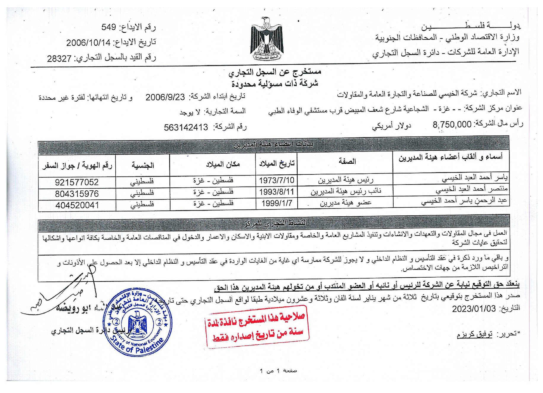 Official Company Commercial Register Extract